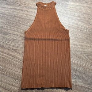 NWOT Anthropologie Mock Neck Tank small brown caramel